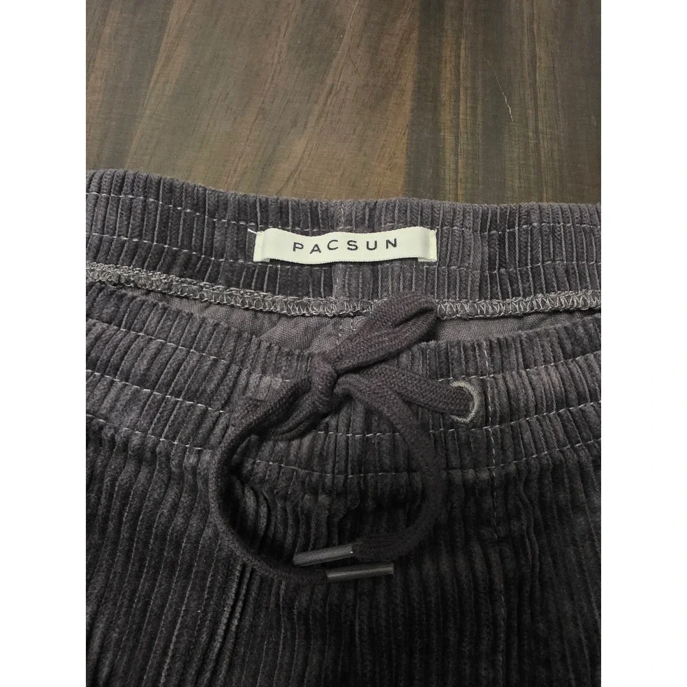 PacSun Volley Corduroy Shorts Mens Large Dark Gray Charcoal Drawstring Relaxed